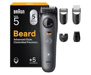 Braun Tondeuse A Barbe Electrique Pour Hommes Series 5 BT5525, Gris, Etanche, Coffret De Rasage Avec +5 Outils De Barbier, Lame Ultra-Affutée, 40 Longueurs Pour Raser Le Visage, Kit Avec 3 Sabots
