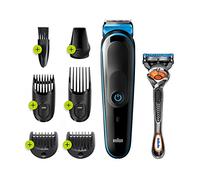 Braun Tondeuse à barbe homme tout-en-un 5 MGK5245 tondeuse 7-en-1, tondeuse et tondeuse visage avec technologie AutoSense et 5 accessoires, emballage avec 85% en plastique en moins, noir/bleu