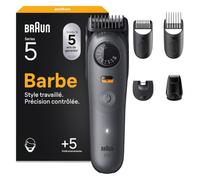 Braun Tondeuse À Barbe Series 5, + 5 Outils Pour Créer Son Style, Lame Ultra-Affûtée, 120 Min D'autonomie, 40 Longueurs, Étanche, Molette De Précision Et Verrouillage, BT5525, Gris