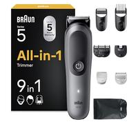 Braun Tondeuse Tout-En-Un Series 5, 9-En-1, Lame Ultra Affûtée, 120 Min D’autonomie, Protection SkinGuard Pour Le Corps, Coupe Précise Et Efficace, Manche AquaGrip Pratique Sous L'eau, AIO5545, Gris