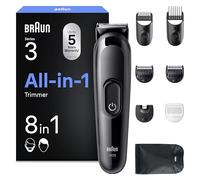 Braun Tondeuse Electrique Homme, Tout-en-Un Series 3 AIO3545 8-en-1, Noire - Etanche, Batterie Rechargeable, Coffret avec 14 Longueurs, 6 Sabots, Emballage en Carton