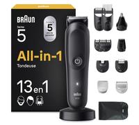 Braun Tondeuse Electrique Tout-En-Un Pour Hommes Series 5 AIO5565 Noir, etanche, Kit De Rasage 13-En-1 Avec Lame Ultra Affûtée, Coffret Avec 8 Sabots Pour Les Cheveux, La Barbe, Le Nez et Le Corps