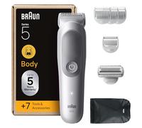 Braun Tondeuse Electrique Pour Le Corps Pour Hommes Series 5 BG5555 Gris, etanche, Coffret Avec +7 Outils De Rasage, Lame SkinGuard, Douce Pour Zones Sensibles, Kit De 4 Sabots, Brosse De Nettoyage