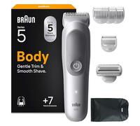 Braun Tondeuse Electrique pour le Corps pour Hommes Series 5 BG5555 Grise, Étanche, Batterie Rechargeable Incluse, Coffret avec +7 Outils de Rasage, Lame SkinGuard, Kit de 4 Sabots