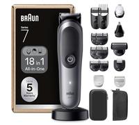 Braun Kit Tondeuse Tout-En-Un Series 7, 18-En-1, Lame ProBlade, AutoSense, 120 Min D'autonomie, Protection SkinGuard, Barbe En Dégradé, Manche AquaGrip Pratique Sous L'eau, AIO7585, Gris