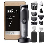 Braun Kit Tondeuse Tout-En-Un Series 7, 18-En-1, Lame ProBlade, AutoSense, 120 Min D'autonomie, Protection SkinGuard, Barbe En Dégradé, Manche AquaGrip Pratique Sous L'eau, AIO7585, Gris