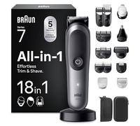 Braun Kit Tondeuse Tout-En-Un Series 7, 18-En-1, Lame ProBlade, AutoSense, 120 Min D'autonomie, Protection SkinGuard, Barbe En Dégradé, Manche AquaGrip Pratique Sous L'eau, AIO7585, Gris