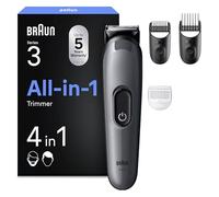 Braun Tondeuse Tout-En-Un Series 3, Kit De Rasage 4-En-1, Lame Affûtée, 14 Longueurs, AIO3500, Gris