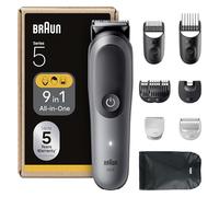 Braun Tondeuse Tout-En-Un Series 5, 9-En-1, Lame Ultra Affûtée, 120 Min D’autonomie, Protection SkinGuard Pour Le Corps, Coupe Précise Et Efficace, Manche AquaGrip Pratique Sous L'eau, AIO5545, Gris