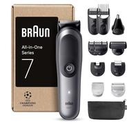 Braun Tondeuse Tout-En-Un Series 7, Kit 12-En-1, Lame ProBlade, Technologie AutoSense, 120 Min D'autonomie, Protection SkinGuard, Barbe En Dégradé, Manche AquaGrip Pratique Sous L'eau, AIO7545, Gris