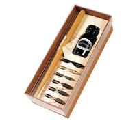 Brause 195B - Un coffret de calligraphie contenant 6 plumes (Sténo, Cito fein, Pfannen et Bandzug 1mm, 2mm, 3mm), un porte-plume en bois et un flacon d'encre noire Jacques Herbin 15 ml
