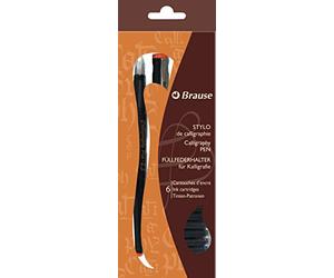 Brause 97415B - Un set calligraphie comprenant un stylo-plume 1,5 mm, 6 cartouches d'encre de couleur et une notice
