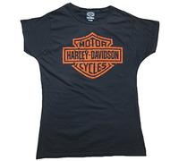 Bravado Damen T-Shirt Schwarz Harley Davidson Bar and Shield Vintage Print