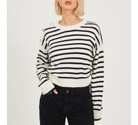 Brave Soul Boxy Crew Neck Striped Jumper With Shoulder Button Detail Ivoire/Noir 10 (S) Female