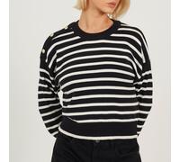 Brave Soul Boxy Crew Neck Striped Jumper With Shoulder Button Detail Noir/Ivoire 8 (XS) Female