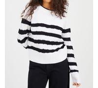 Brave Soul Cable Knit Crew Neck Jumper With Stripes Ivoire/Noir 8 (XS) Female