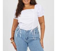 Brave Soul Plus Size Womens Puff Sleeve Top With Ruched And Tie Details. Blanc 18 (2XL) Female