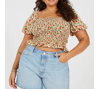 Brave Soul Plus Size Womens Puff Sleeve Top With Ruched And Tie Details. Floral rouge 16 (XL) Female