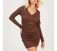 Brave Soul V-Neck Long Sleeve Mini Dress Taupe profond 8 (XS) Female