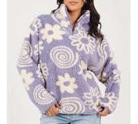 Brave Soul Womens Flower Print High Neck Fleece Sweatshirt Lilas/Crème 10 (S) Female