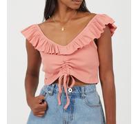 Brave Soul Womens Frill Vest With Gathered Front Saumon 8 (XS) Female