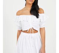 Brave Soul Womens Half Sleeve Cropped Top With Broderie Frill Blanc 10 (S) Female