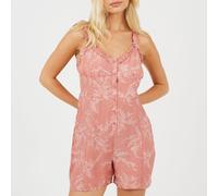 Brave Soul Womens Leaf Print Paysuit With Frilly Straps Feuille Rose 12 (M) Female