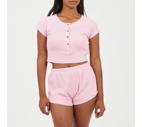 Brave Soul Womens Lounge Set With Henley Cropped Tee & Matching Shorts Rose 12 (M) Female