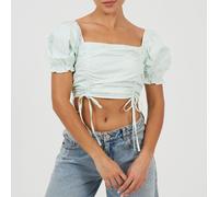 Brave Soul Womens Puff Sleeve Top With Ruched And Tie Details. Menthe 8 (XS) Female