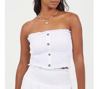 Brave Soul Womens Shirred Button Through Boob Tube Blanc 14 (L) Female