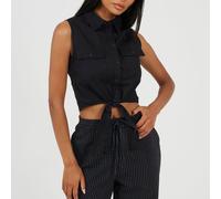 Brave Soul Womens Sleeveless Collared Top With Tie Detail Noir 14 (L) Female