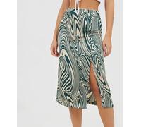 Brave Soul Womens Swirl Print Skirt With Buttons & Split Tourbillon vert 8 (XS) Female