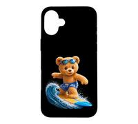 Brave Teddy Bear Riding The Waves Planche de Surf Shapes Mania Coque pour iPhone 16 Plus