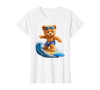 Brave Teddy Bear Riding The Waves Planche de Surf Shapes Mania T-Shirt Graphique avec Valeur, Femme, Blanc, M