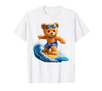 Brave Teddy Bear Riding The Waves Planche de Surf Shapes Mania T-Shirt Graphique avec Valeur, Homme, Blanc, M