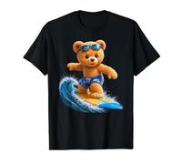 Brave Teddy Bear Riding The Waves Planche de Surf Shapes Mania T-Shirt Graphique avec Valeur, Homme, Noir, L