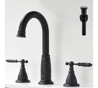 BRAVEBAR Robinet de salle de bain noir à 3 trous - Robinets à deux poignées de 20,3 cm pour lavabo de salle de bain | Robinets de lavabo vintage classiques avec assemblage de drain pop-up et lignes