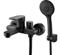 BRAVECOW Mitigeur de douche noir avec douchette à main, robinet de salle de bain mural, robinet de baignoire avec pommeau de douche, 3 fonctions, pour baignoire et salle de bain