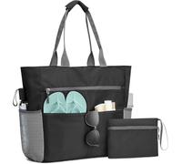 BRAVECOW Sac à dos de plage XXL Famille - Grand sac de bain - Sac de bain imperméable - Pliable - Pour voyage, shopping, plage, piscine (1, noir, 40,5 x 17 x 39 cm)