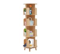 BraveeFly Bibliothèque rotative en bois massif, 4 étagères, affichage à 360°, étagère de rangement cylindrique, étagère de rangement multifonctionnelle pour salon, chambre à coucher, chambre d'enfant