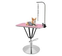 BraveeFly Table de toilettage hydraulique pour chien - Table de toilettage hydraulique - Réglable en hauteur - Table de toilettage carrée - Pour brushing, tailler, ciseaux, dressage (rose)
