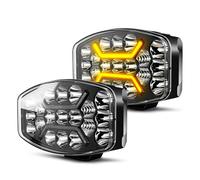 BraveWAY 2PCS 75W Phare De Travail LED Rond avec Feux De Jour Ambres Blancs Clignotement Rapide, 6500K 3500K IP68 Phare Longue Portée LED Camion 12v 24v pour Voiture, Camion, Tracteur