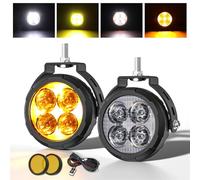 BraveWAY 3.5 Pouces Feux Additionnels Moto Phare Led Auxiliaire Antibrouillard,16000LM 6 Modes Stroboscopiques,Comprend Masque Ambre, Kit De Jeu De Fil Et Support De Montage