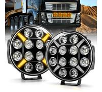 BraveWAY 7 Pouces Phare De Travail Led 2 PCS Phare Longue Portée Led Avec Feu de Position Orange/Blanc lumière clignotante，12V - 24V, Homologué E9 pour Voiture, Camion, Tracteur, Feux Avants