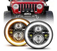BraveWAY 7 Pouces Phare LED 80W Phare Rond LED 4 Modes Eclairages Dot Approuvé 3000K 6000K HI LO Beam avec Blanc Ambre Angel Eye DRL Halo Câble H4-H13 pour Wrangler LJ TJ CJ JK Hummer H1 H2 Paire
