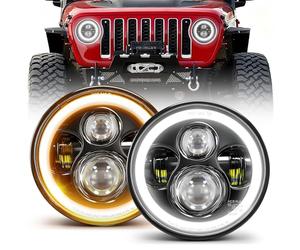 BraveWAY 7 Pouces Phare LED 80W Phare Rond LED 4 Modes Eclairages Dot Approuvé 3000K 6000K HI LO Beam avec Blanc Ambre Angel Eye DRL Halo Câble H4-H13 pour Wrangler LJ TJ CJ JK Hummer H1 H2 Paire