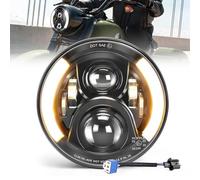 BraveWAY 7 Pouces Phare LED Moto Rond E-Mark Approuvé Hi Lo Beam DRL Blanc Clignotant Ambre Compatible avec Touring Road K-ing Ultra Clas-sic Electra Street Gli-de Tri Cv-0 Heritage Sof-tail