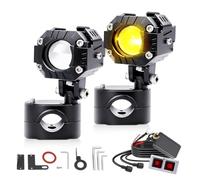 BraveWAY 70W 30000LM Feux Additionnels Moto Phare 7 Modes Stroboscopiques de Conduite LED Auxiliaire Antibrouillard Avec Blanc Ambre Kit de Faisceau de Câbles Plug and Play et 2 Supports de Montage