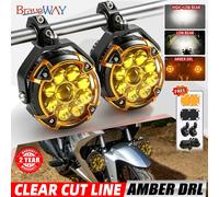 BraveWAY Phares auxiliaires LED pour moto à double lentille, faisceau combiné haut/bas à ligne claire, DRL ambre, IP68, kit d'accessoires complet pour Harley Sportster Dyna Softail Honda Gold Wing 6in
