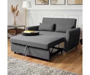 Bravich Dahlia Canapé-lit 2 places convertible compact en tissu de lin moderne pour petits espaces, salon, chambre d'amis, 140 cm, gris